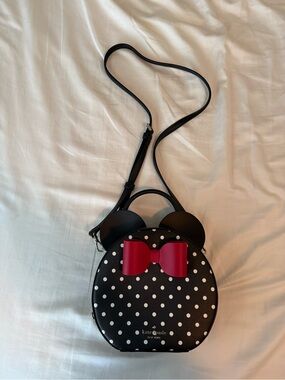 kate spade black polka dot crossbody with red bow